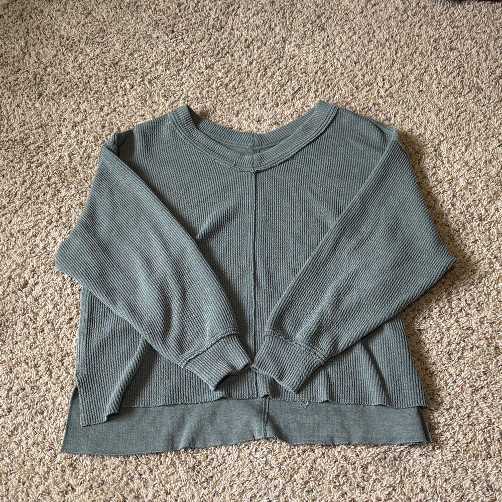 aerie Cozy green ish gray, Waffle Knit Sweater